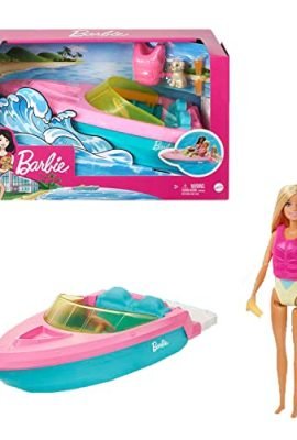 Barbie Playset with Blonde Doll, Floating Motorboat, Puppy, and Accessories, Toy for Children Ages 3+, GRG30