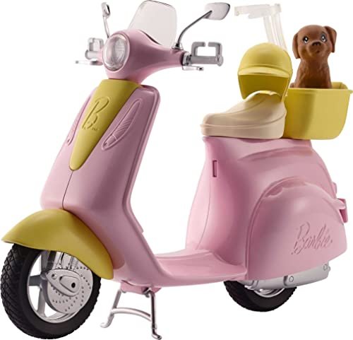 Barbie Scooter e Cagnolino, Moto con Cucciolo e Casco, Bambola non Inclusa, per Bambini 3 + Anni, FRP56