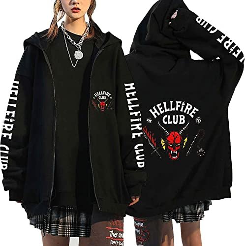 DreamJing Hellfire Club Felpa con Cappuccio, Hellfire Club Felpa Nera con Zip Hellfire Club Cosplay Costume per Halloween Carnevale, Unisex (M)