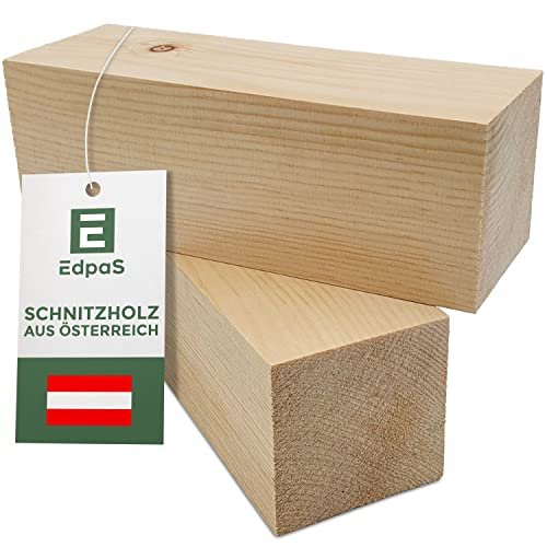 Edpas Legno di pino cembro &ndash; Set di 2 blocchi di legno (20 x 7 x 7 cm) &ndash; Grande legno da intaglio &ndash; Legno naturale da intaglio per bambini &ndash; Tornio in acero