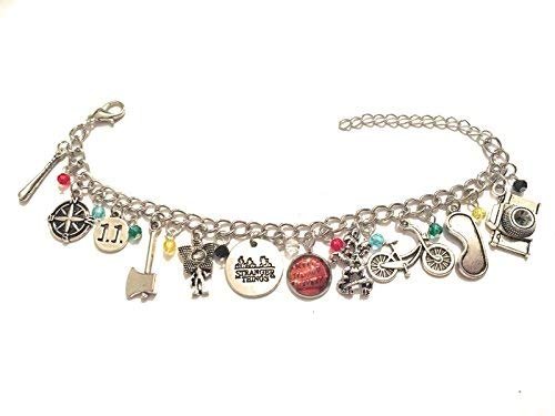 giulyscreations Bracciale Metallo Nichel Free Cammeo Alfabeto Undici Luci Natale Will Byers Cellulare Fotocamera Berretto Dustin Hopper Eleven Fantasy Serie TV Cosplay