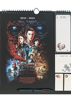 Erik Group: Stranger Things 2024 Family Calendar | 2024 Wall Calendar with 4 Columns, 30x34 cm, from September 2023 to December 2024, featuring a to-do list, stickers, and a pen included!
