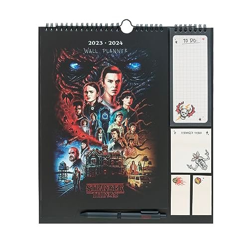 Grupo Erik: Calendario Famiglia 2024 Stranger Things | Calendario 2024 da parete con 4 colonne, 30x34cm, da Settembre 2023 a Dicembre 2024 con to do list, stickers e penna inclusa