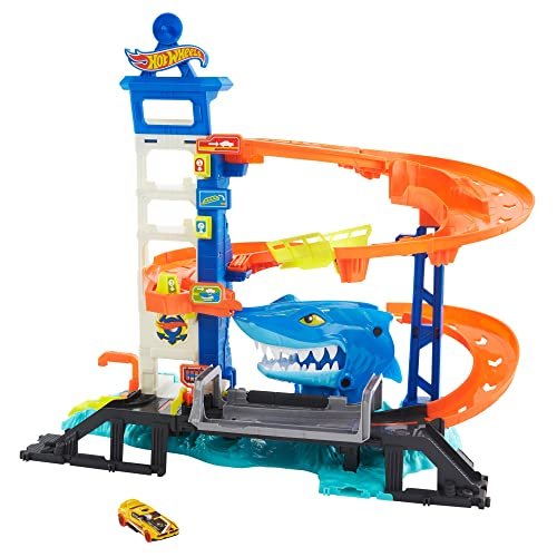 Hot Wheels - City Set Super Squalo Playset con 1 macchinina Hot Wheels, pista a tema nemesi, si collega ad altri playset, Giocattolo per Bambini 4+ Anni, HDP06
