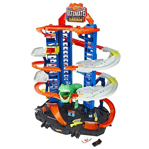 Hot Wheels City Robo T-Rex Ultimate Garage Modalità multigiocatore a più livelli per riporre auto in scala 100 plus 1 64, idea regalo per bambini dai 5 anni in su, GJL14