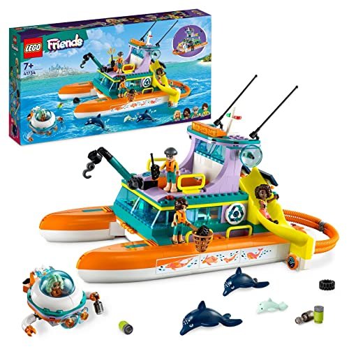 LEGO 41734 Friends Catamarano di Salvataggio, Barca Giocattolo con Figure di Animali e Sottomarino, Regali per Natale per Bambini, Bambine, Ragazze e Ragazzi dai 7 Anni, Set Eco-Educativo