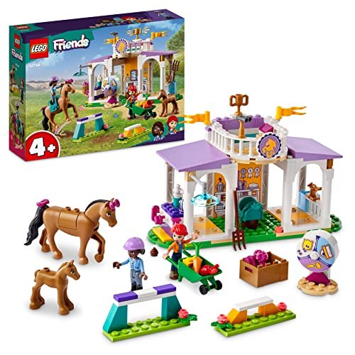 LEGO 41746 Friends Addestramento Equestre, Scuderia Cavalli Giocattolo con Pony, Mini Bamboline Aliya e Mia, Regalo per la Cura degli Animali per Bambini, Bambine da 4 anni