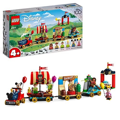 LEGO 43212 Disney Treno delle Celebrazioni Disney, Giochi per Bambini e Bambine da 4 anni, Giocattolo Serie 100° Anniversario con Carri di Vaiana, Woody, Peter Pan e Trilli più Topolino e Minnie