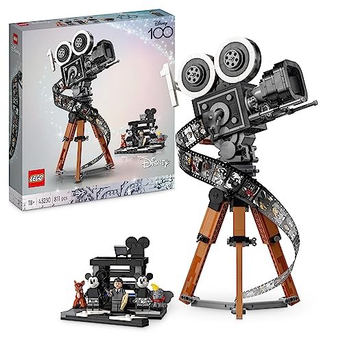 LEGO 43230 Disney Cinepresa Omaggio a Walt Disney, Set per Adulti 100° Anniversario con Minifigure di Topolino e Minnie più figure di Bambi e Dumbo, Regali da Collezione per Donna e Uomo