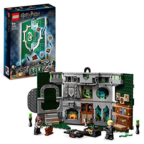 LEGO 76410 Harry Potter Stendardo della Casa Serpeverde da Parete, Giocattolo Sala Comune del Castello di Hogwarts con Minifigure di Draco Malfoy, Giochi da Collezione e Viaggio per Bambini e Bambine
