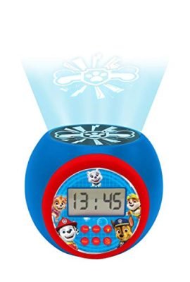 Lexibook, Paw Patrol Marshall, Rubble, Chase, Stella & Everest Alarm Clock with Projector, Snooze Function, Night Light with Timer, LCD Display, Battery-Powered, Blue / Red, RL977PA