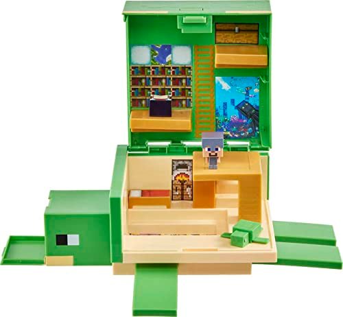 Minecraft - Tana della Tartaruga Trasformabile PlaySet, Personaggio Autentico Ispirato al Videogioco, Giocattolo per Bambini 6+ Anni, HDW14