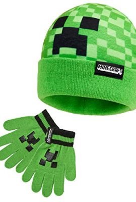 MINECRAFT Kids’ Hat – Winter Set: Hat, Scarf & Gloves for Children – Gamer-Themed Gifts & Accessories (Green, 2-Piece Set)