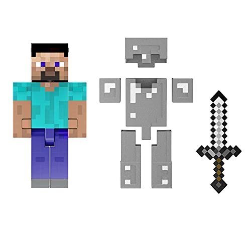 Minecraft Steve - Steve Livello Diamante, giocattolo da collezione da 14 cm con accessori in metallo, giocattolo e regalo per bambini e adulti 6+ Anni, HLL30