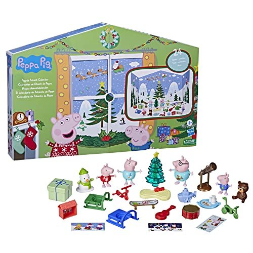 Peppa Pig Peppa's Calendario dell'Avvento giocattolo 45 x 91 cm (aperto); 24 articoli includono 4 figure familiari per le vacanze; dai 3 anni in su