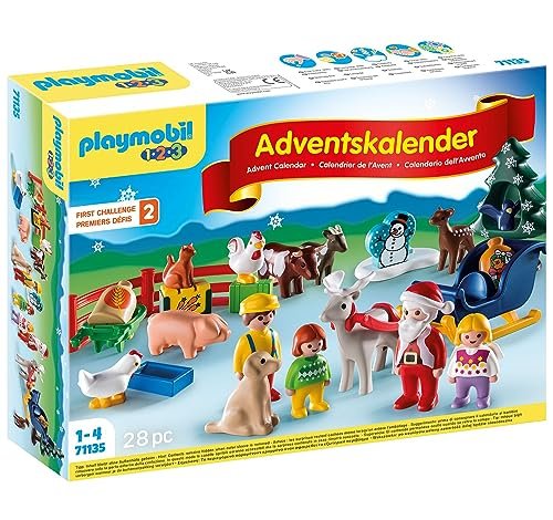 PLAYMOBIL 1.2.3 Calendario dell'Avvento 71135 Natale in fattoria, periodo dell'Avvento pieno di sorprese, giocattolo educativo per bambini, giocattolo per bambini dai 12 mesi in su