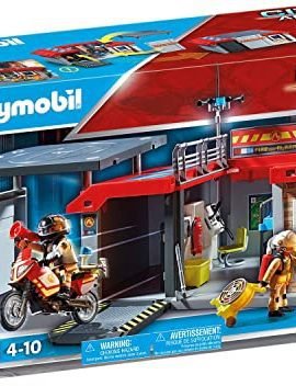 PLAYMOBIL City Action 71193 Fire Station with Motorcycle, Openable and Portable Suitcase with Handle, Travel Toy, Toy for Children Ages 4+