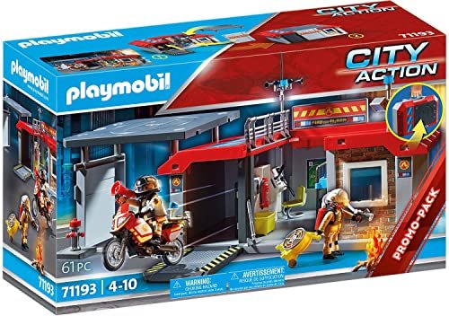 PLAYMOBIL City Action 71193 Stazione Dei Vigili Del Fuoco Con Motocicletta, Valigetta Apribile E Trasportabile Con Manico, Giocattolo Da Viaggio, Giocattolo Per Bambini Dai 4 Anni In Su