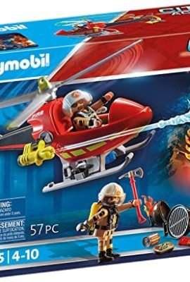 Playmobil City Action 71195 Firefighter Helicopter, Firefighting Helicopter with Fire Extinguisher Cannon, Toy for Children Ages 4 and Up, Black