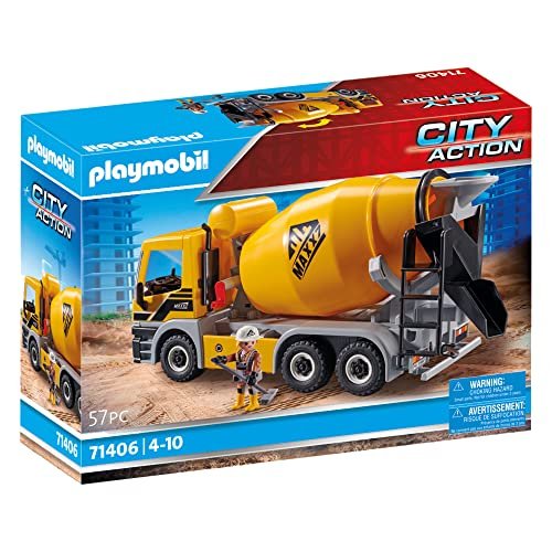 Playmobil City Action 71406 Betoniera, La Cabina di Guida è Pieghevole e Lo Scivolo è Mobile, Giocattolo per Bambini dai 4 Anni in su