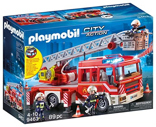 PLAYMOBIL City Action 9463, Autoscala dei Vigili del Fuoco con luci e suoni, Dai 5 anni