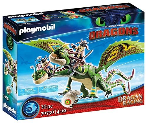 Playmobil DreamWorks Dragons 70730, Dragon Racing, Testabruta e Testaditufo con Vomito e Rutto, dai 4 Anni