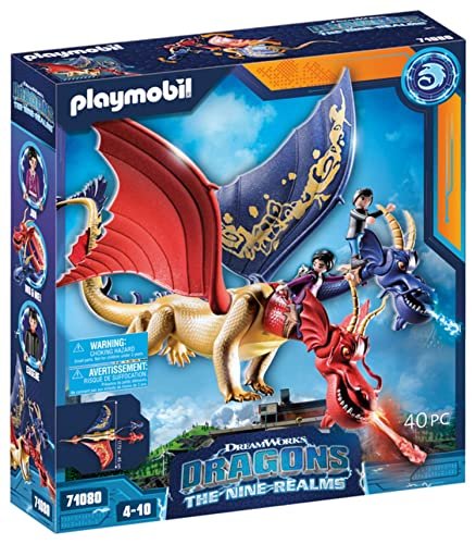 PLAYMOBIL DreamWorks Dragons 71080 Dragons: The Nine Realms - Wu & Wei with Jun, Personaggi di Dragons e Drago Giocattolo con Funzione di Tiro, Giocattolo per Bambini dai 4 Anni in su
