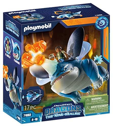 Playmobil DreamWorks Dragons 71082 Dragons, The Nine Realms, Plowhorn & d'Angelo, Personaggio di Dragons e Drago Giocattolo con Corno, Giocattolo per Bambini dai 4 Anni in su