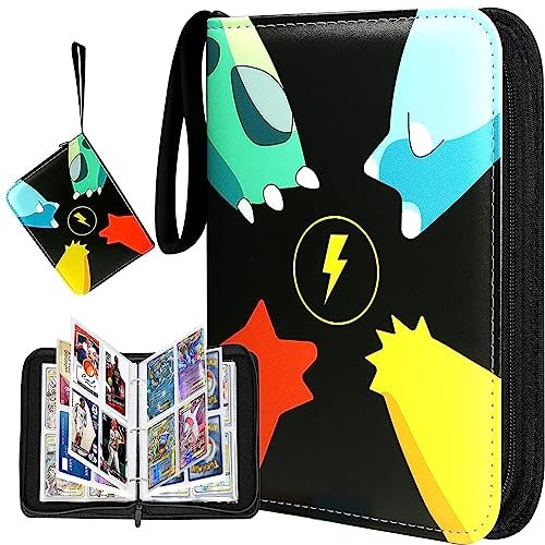 Raccoglitore Carte Pokemon, Album Pokemon, 50 Pagine con Maniche Rimovibili e Cerniera, Può Contenere 400 Carte, Porta Carte Pokemon, Album Cartella da Collezione Regalo per Bambini