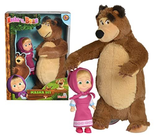 Simba - Masha e Orso, 109301072, + 3 Anni, Set con Masha Minidoll 12 Cm con Orso Peluche 25 Cm