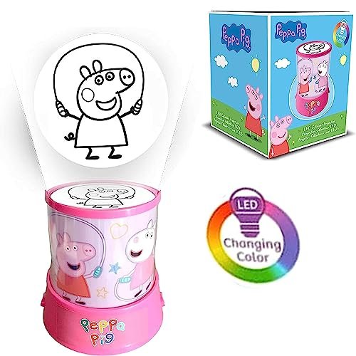 SRV Hub Peppa Pig, lampada da notte con proiettore LED, 12 cm, funzionamento a batteria, lampada da tavolo portatile, luce ideale per la scrivania dei bambini o la camera da letto dai 3 anni in su