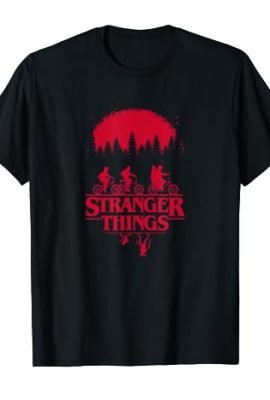 Stranger Things Group Shot Bike Ride Upside Down Silhouette T-Shirt