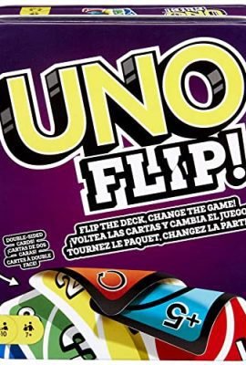 UNO FLIP! &ndash; The electrifying family-friendly twist on the classic card game, packed in a metal tin. Includes 112 double-sided cards and special FLIP cards. For kids aged 7 and up. GDG37
