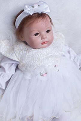 ZIYIUI 22-Inch (55 cm) Reborn Baby Doll – Realistic Silicone Reborn Doll Girl Wearing a White Dress