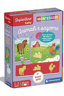 Clementoni - Sapientino Baby Animals & Shapes - Educational Game for 1-Year-Olds (Italian Version), Montessori Toys, Tactile Puzzle, Made in Italy, Multicolored, 16408