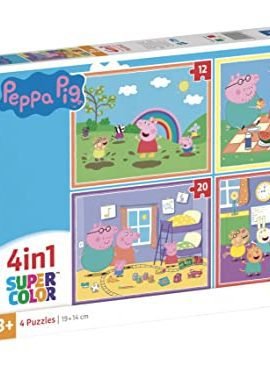 Clementoni Supercolor Peppa Pig – 4 Puzzles: 12, 16, 20, and 24 Pieces for Children Aged 3+, Cartoon Puzzle Made in Italy, Multicolored, 21516