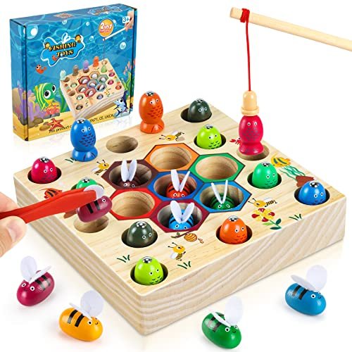 COOLJOY Giochi di Pesca per Bambini, Montessori 2 in 1 Magnetici in Legno, Perfetti Giocattoli consigliati per età Compresa tra 2 e 6 Anni, Avere Un Brevetto