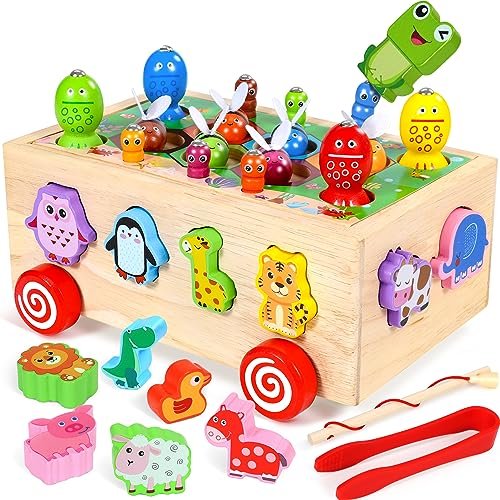 COOLJOY Giochi Montessori Magnetici Educativi Bambini 2 3 4 Anni | Animali Macchinina Giocattolo in Legno