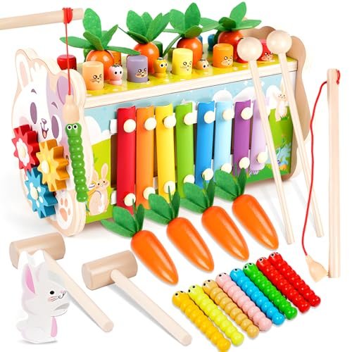 Giochi Bambini 1 Anno, 8 in 1 Giochi Montessori con Acchiappa La Talpa, Xilofono Bambini, Labirinto, Giochi Educativi Legno Bambini, Multiattivita Giocattoli Bambino, Regalo Bambino/a 1 2 3 Anni