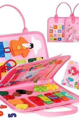 hahaland Busy Board Montessori Games for 2-Year-Olds, Educational Unicorn Playset for Girls Aged 2–3, Gift Idea – Sensory Board with 9 Activities, Perfect Christmas Gift