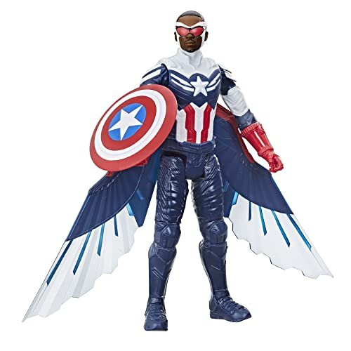 Hasbro Avengers Titan Hero Capitan America, action figure di Captain America da 30 cm, include ali, per bambini dai 4 anni in su