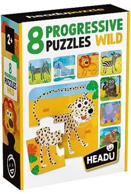 Headu 8 Progressive Puzzles Wild Large Pieces Suitable for Younger Children Mu55607 Educational Puzzles for Kids Ages 2+ Made in Italy