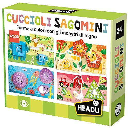 Headu Cuccioli Sagomini Forme E Colori Con Gli Incastri Di Legno It53627 Gioco Educativo Per Bambini 2-4 Anni Made In Italy