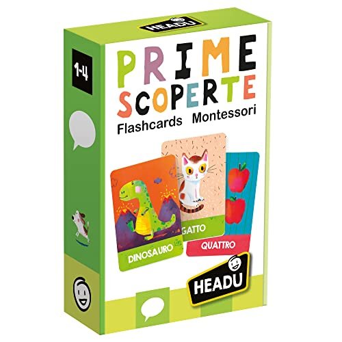 Headu Flashcards Montessori Prime Scoperte Per Imparare Parole Numeri E Forme It23097 Gioco Educativo Per Bambini 1-4 Anni Made In Italy