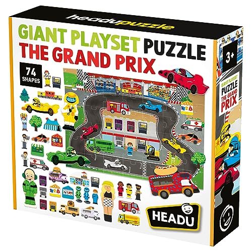 Headu Giant Playset Puzzle The Gran Prix Puzzle Gigante con Sagomine Playset Mu55539 Puzzle Educativi per Bambini Età 3+ Made in Italy