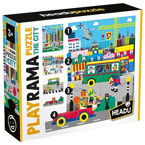 Headu Playrama Puzzle The City Sovrapponi i Puzzle e Ottieni un effetto Magico Mu55331 Puzzle Educativi per Bambini età 3+ Made in Italy