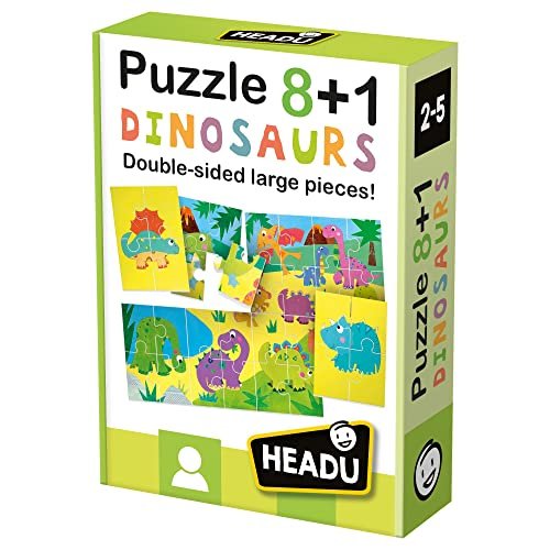 Headu Puzzle 8+1 Dinosaurs Grandi Pezzi Double-Face It22243 Puzzle Educativi Per Bambini Età 2+ Made In Italy