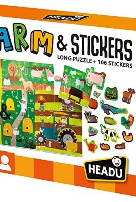 Headu Puzzle + Stickers The Farm – A Long Puzzle to Complete with Stickers, MU24926, Educational Game for Children Aged 3–6, Made in Italy