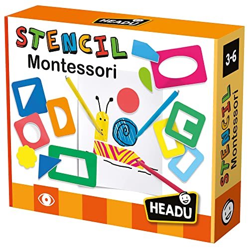 Headu Stencil Montessori Idee Da Disegnare E Colorare Mu29396 Gioco Educativo Per Bambini 3-6 Anni Made In Italy