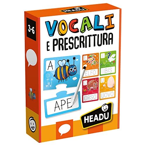 Headu Vocali E Prescrittura Scrivo Leggo E Gioco It51654 Gioco Educativo Per Bambini 3-6 Anni Made In Italy